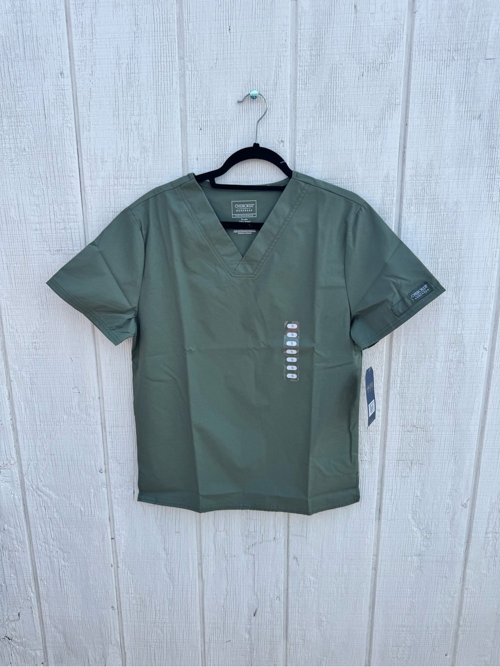 (2)Tops Cherokee Professionals Women's Olive Green Scrub Size Small Unisex men’s